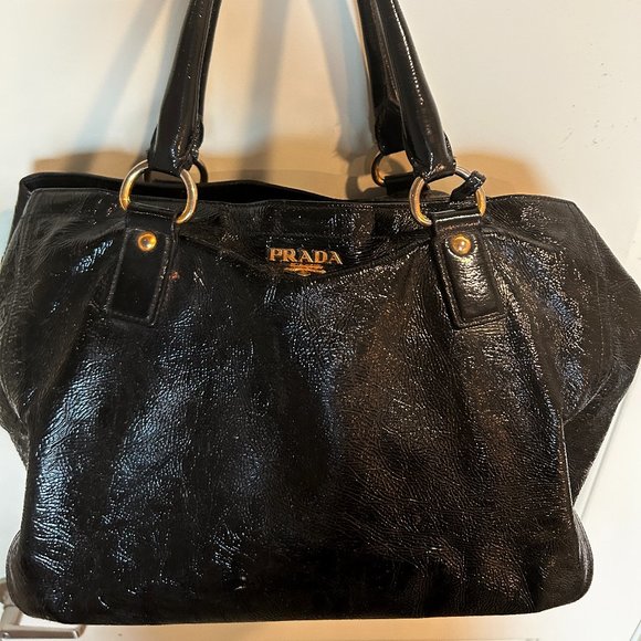 Prada tote handbag, black crinkle, vintage - Picture 1 of 10